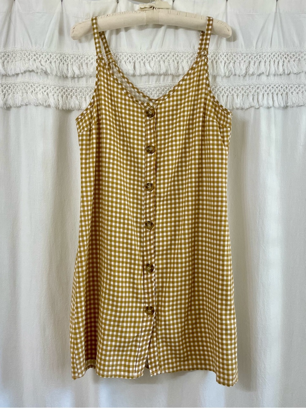 Cotton On Mustard & White Gingham Button-Front Dress